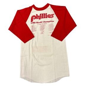 Vtg Phillies 1980s World Series Championship Ringer T Shirt Sz Medium 3/4 Sleeve